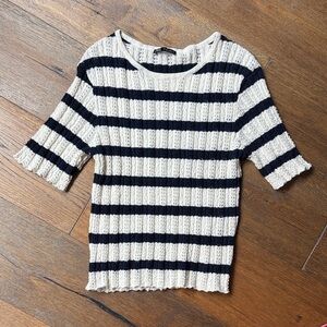 Zara Navy and Cream Striped Sweater